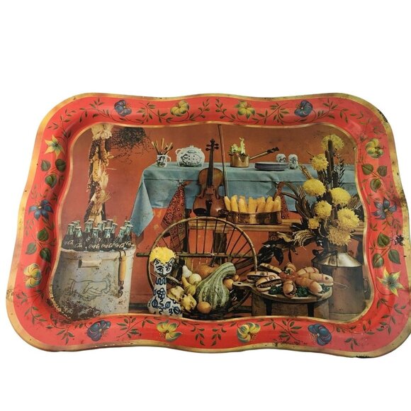 Vintage Coca Cola Metal Serving Tray Fall Harvest 1950s 18.75 x 13.5 u